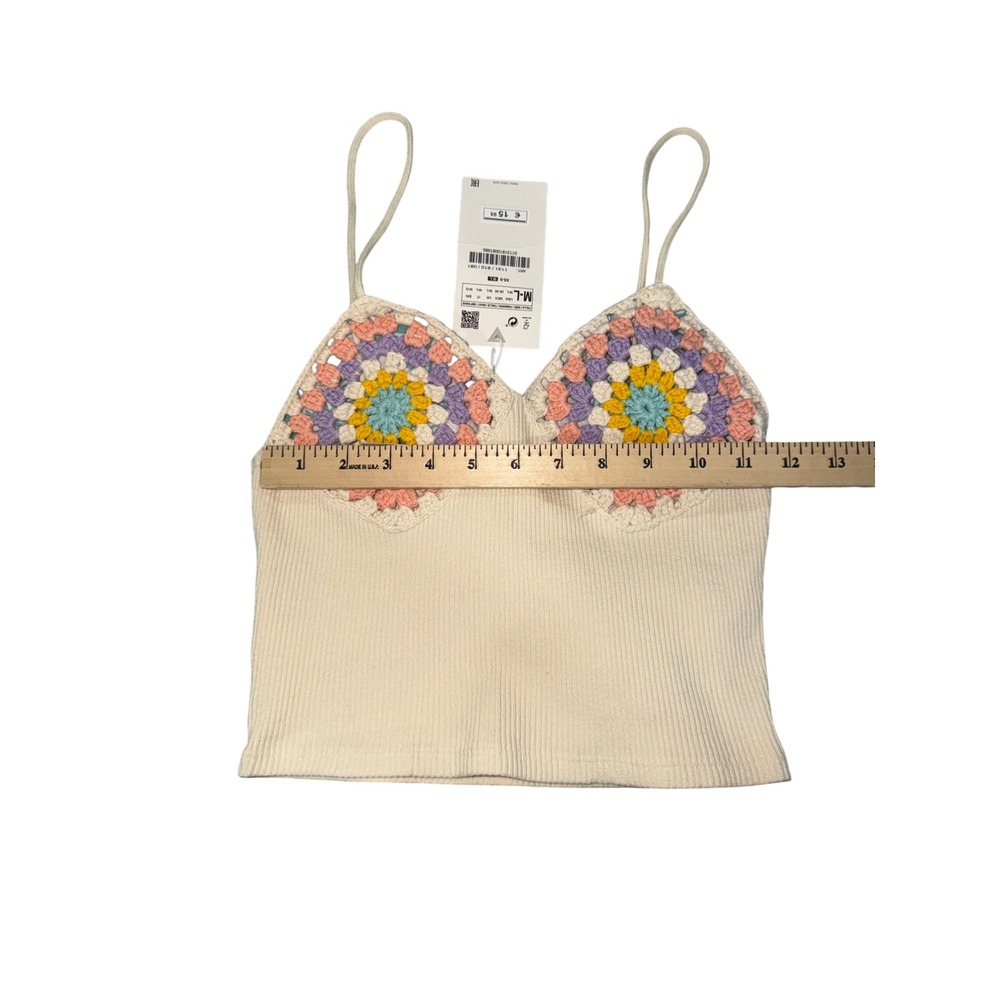 ZARA Ribbed Cropped Tank Top Crochet Bralette‎ Multi Color Pastel Size M L - Picture 2 of 6